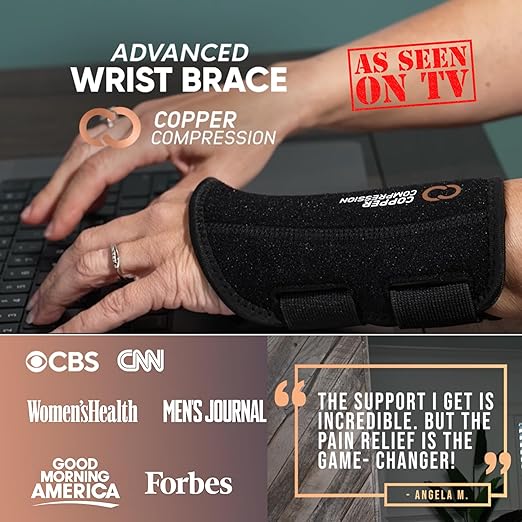 Copper Compression Advanced Wrist Brace - Copper Infused Adjustable Orthopedic Support Splint for Pain, Carpal Tunnel, Arthritis, Tennis Elbow, Tendinitis, RSI, Ganglion Cyst for Men Women Right L/XL