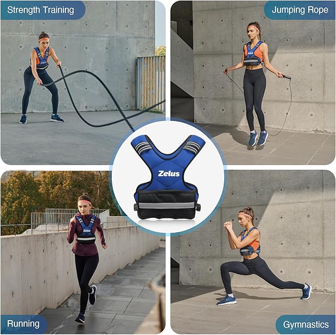 ZELUS Weighted Vest for Men and Women | 4-10lb/11-20lb/20-32lb Vest with 6 Ironsand Weights for Home Workouts | Adjustable Body Weight Vest Exercise Set for Cardio and Strength Training