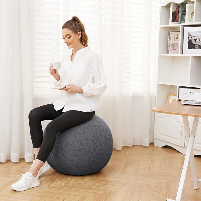 Exercise Ball Chair with Fabric Cover, Standard Size (25inches/65cm), for Home Offices, Balance Training, Yoga Ball