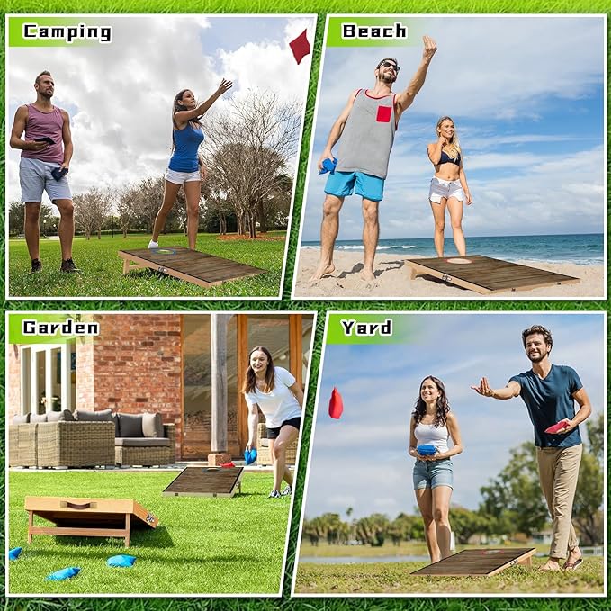 Portable Cornhole Board Set 2 ft x 1 ft Cornhole Set with 6 Bean Bags Foldable Cornhole Game for Kids and Adult Indoor or Outdoor Backyard Corn Hole Toss Games