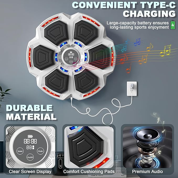 Music Boxing Machine for Adults, Boxing Machine Wall Mounted Music with Boxing Gloves, 9 Modes & 9 Speeds, Gym Equipment for Home, Office and Gym