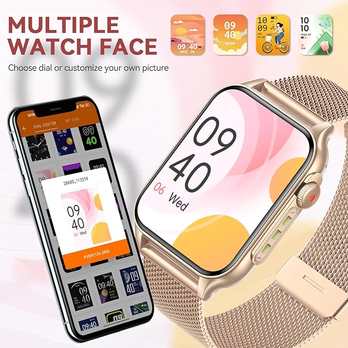 Smart Watches for Women (Answer/Make Call) with LED Flashlight, 1.96" HD Touch Screen Fitness Tracker with Heart Rate Sleep Monitor, Waterproof Smartwatch with 100+ Sports Modes