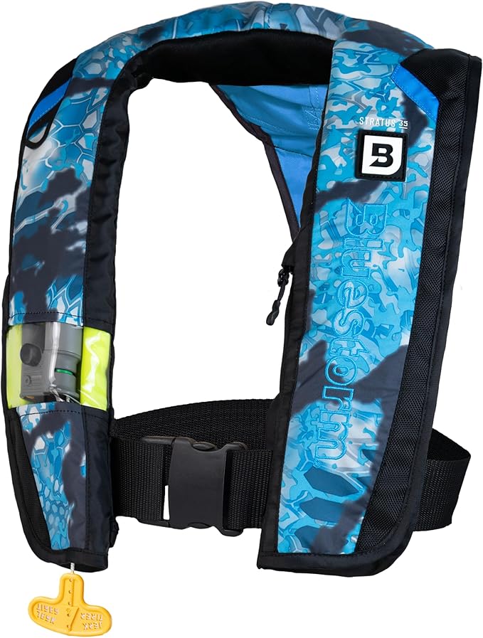 BLUESTORM Stratus 35 Inflatable Life Jacket PFD for Adults | US Coast Guard (USCG) Approved Automatic Self Inflating Life Vest Preserver with Manual Ripcord