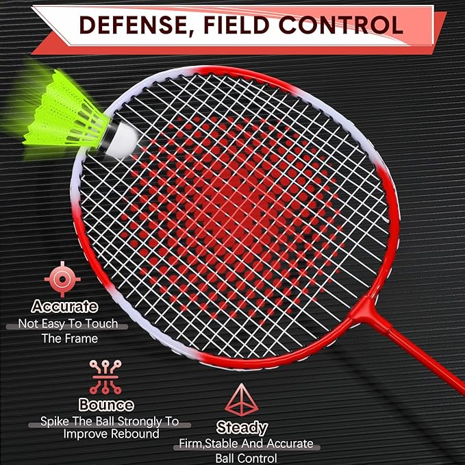 12 Pack Badminton Rackets Set Including Rackets, Nylon Shuttlecocks and Carry Bag for Outdoor Backyard Games Beginners