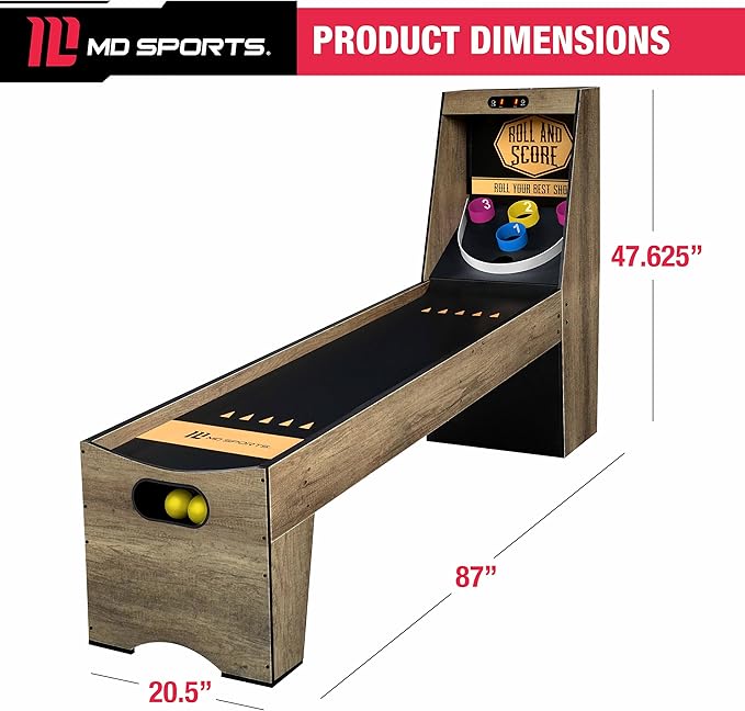 MD Sports Roll & Score Arcade Game, 87" Durable Electronic Scoring with Sound Effects and Game Balls, Perfect for Family Game Rooms