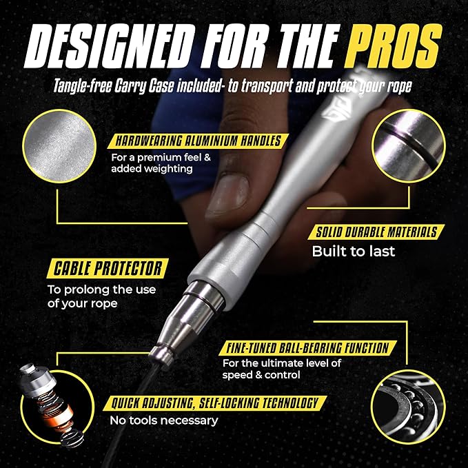 Titan Armour® Speed Rope - Professional Self-Locking & Adjustable, Adult Speed Jump Rope | 2 x Steel Ropes, Cable Protector & Travel Case | Jump Rope Crossfit, Boxing, Fitness MMA for Men & Women