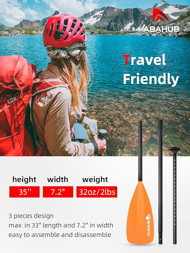 Abahub SUP Paddle - 3 Piece Adjustable Paddles - Lightweight Stand-up Paddle Oars for Paddleboard, Adjustable Aluminum Alloy Shaft 68" - 84", Black/Blue/Green/Orange/Red/Yellow Plastic Nylon Blade