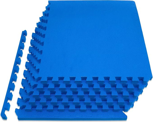 ProsourceFit Extra Thick Puzzle Exercise Mat , EVA Foam Interlocking Tiles for Protective, Cushioned Workout Flooring for Home and Gym Equipment, Blue - 3/4 inch - 24 Sq Ft - 6 Tiles