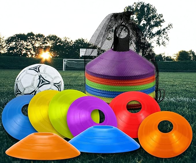 60 Pcs Disc Cones - Agility Soccer Cones with Carry Bag & Holder for Sports Training, Soccer, Football, Basketball, Practice Equipment, Field Markers Indoor and Outdoor Games (6 Colors)
