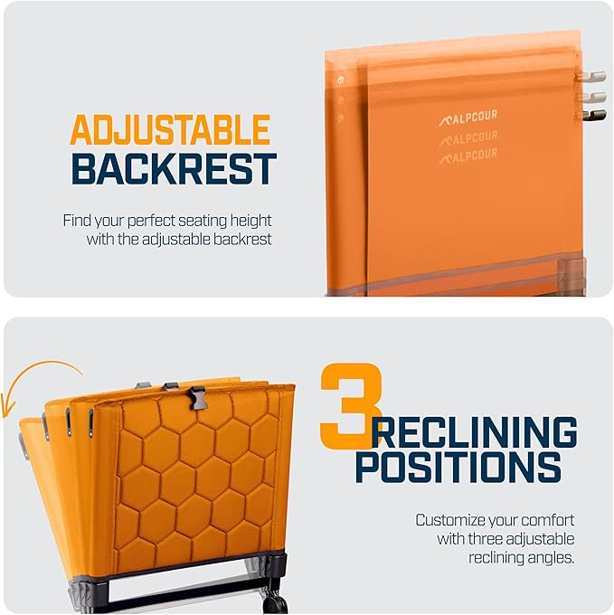 Extra Wide Folding Reclining Stadium Seat with Back Suppot for Bleachers, Bleacher Hooks, Thick Cushion, Cup Holder, Storage Pockets – Portable Chair for Kayak, Canoe, Paddle Board, Concerts, & Sports