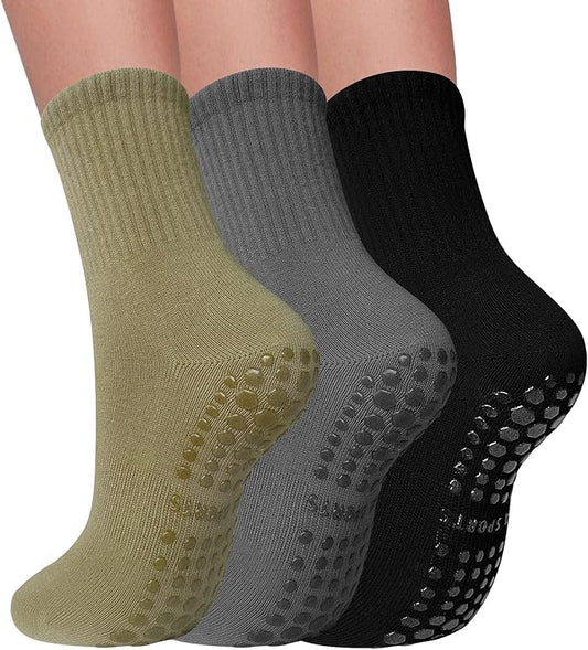 3 Pairs Pilates Socks with Grips for Women Non Slip Grip Socks for Yoga Barre Hospital Workout