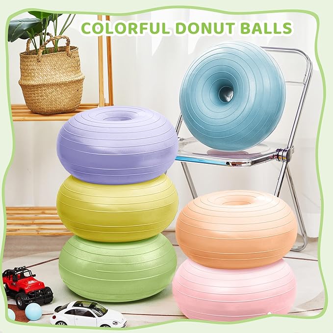 Lewtemi 6 Pcs Flexible Seating for Classroom Elementary 20 Inch Yoga Ball Chairs Large Inflatable Donut Exercise Ball Chair Stability Balance Trainer with Inflator for Kids Student(Macaron Color)