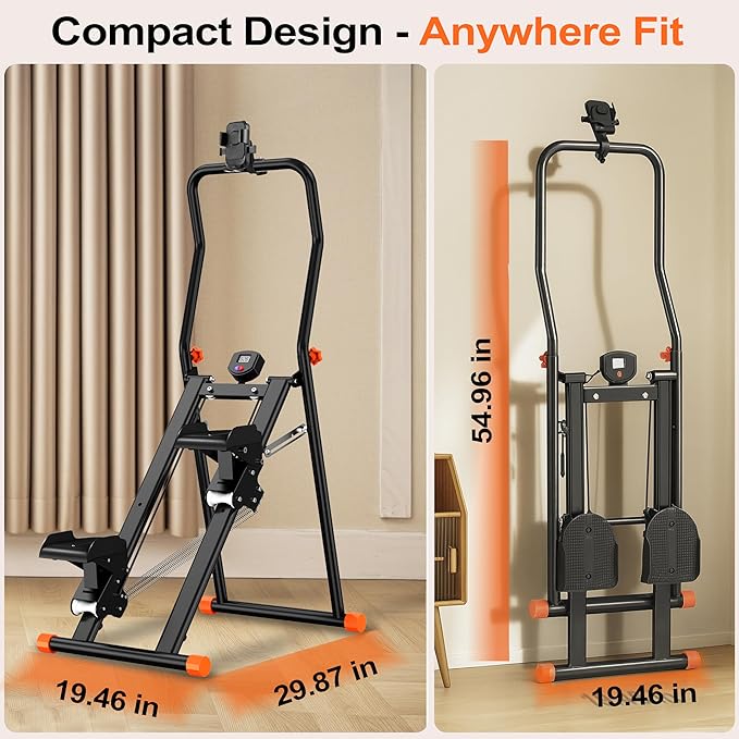 EPHESPORT 2.0 Stair Stepper for Home Gym, 3-Level Adjustable Resistance Vertical Climber Machine, Full-Body Cardio Workout Equipment with Adjustable Handlebar & Pedals, 90% Pre-Assembled Stair Climber