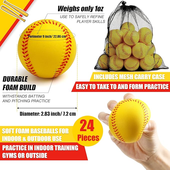 Outus 24 Pcs Foam Training Baseball Sports Soft Foam Baseball Teenager Practice