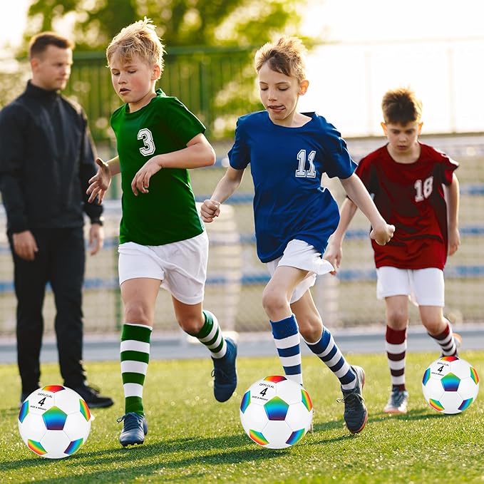 Retisee 2 Pcs Rainbow Soccer Ball with Pump Official Size Indoor Outdoor Soft Inflatable Soccer Sport for Child Teen Adult for Practice Game