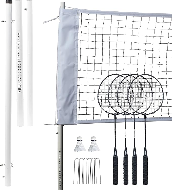 Franklin Sports Badminton Net Sets - Outdoor Backyard + Beach Badminton Net + Equipment Set - (4) Rackets + (2) Birdies + Portable Net Included - Adults + Kids Set