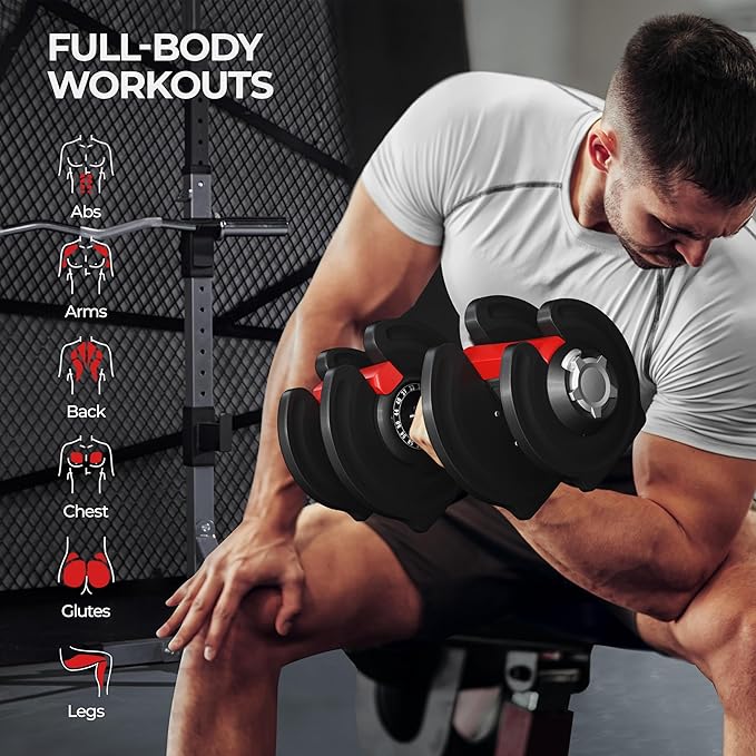 Yaheetech Adjustable Dumbbell Set 28/40/52.5/90LBS Adjustable Dumbbells Fast Adjust Dumbbell Weight Set with Anti-Slip Handle and Tray for Men/Women Home Gym Strength Training Equipment Single/Pair