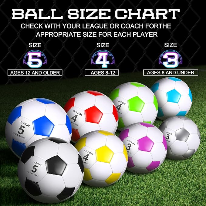 HyDren 8 Pcs Soccer Balls Bulk with Pump Deflated Official Size Sport Soccer Ball for Kid Adult Game Match Indoor Outdoor Gift for School Sports Game Birthday Party Gift Back to School