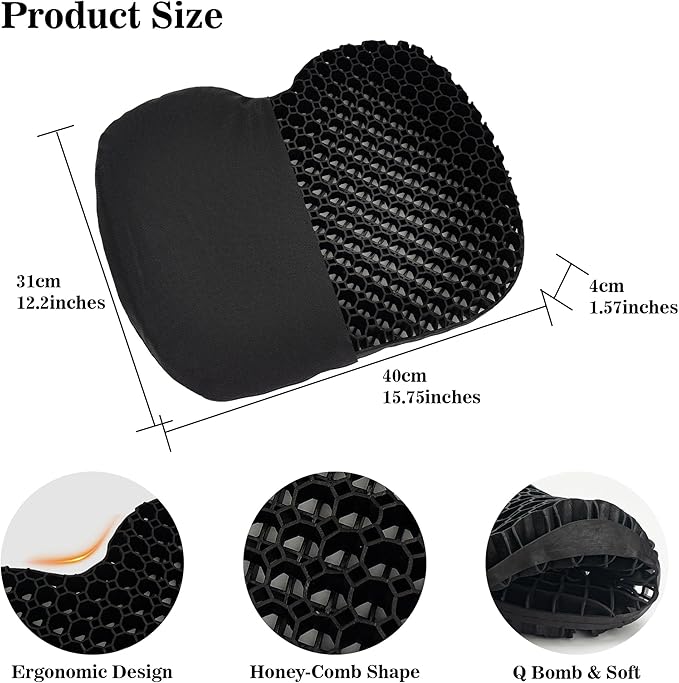 Kayak Seat Cushion, Anti Slip Gel Seat Cushion for Long Sitting on Boat, Canoe, Sup, Chair