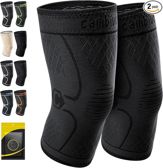 CAMBIVO 2 Pack Knee Braces for Knee Pain, Knee Compression Sleeve for Men and Women, Knee Support for Meniscus Tear, Running, Weightlifting, Workout, ACL, Arthritis, Joint Pain Relief (Black,Small)