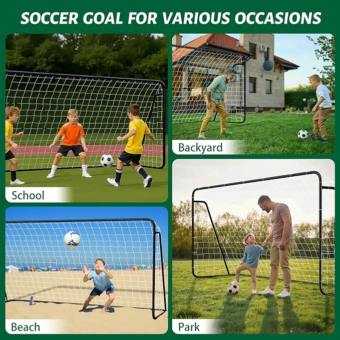 NAIZEA Soccer Goal - 12x6FT/16x7FT/10x6FT/8x6FT/6x4FT Soccer Goals for Backyard - Metal Soccer Goals for Youth Adult - Multiple Sizes Colors - Perfect for Games Indoor Outdoor Practice