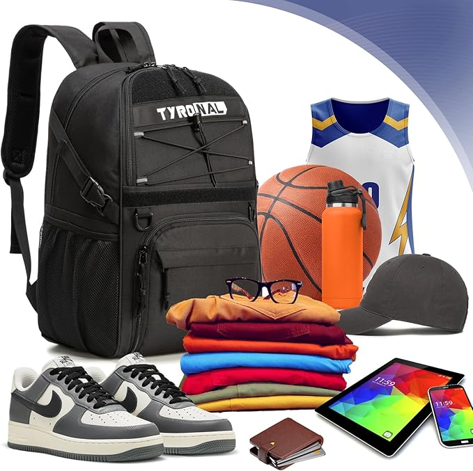 Basketball Bag Backpack with Ball Holder and Shoes Compartment,Best for Basketball, Soccer, Volleyball, Gym. (BLK)