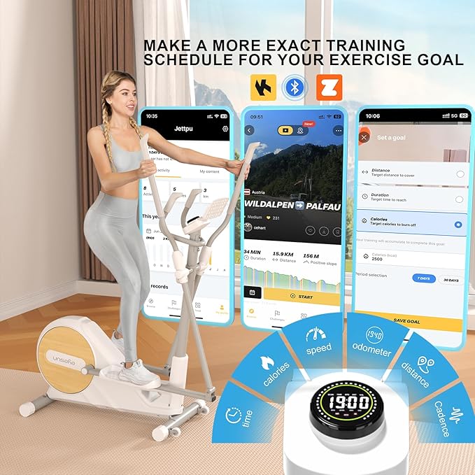 Elliptical Exercise Machine for Home,3-in-1Compact Training Machines with 16 Resistance Levels,14LB Flywheel,Low Impact Magnetic Cross Trainer,Quiet Portable Elliptical for Seniors&Small Spaces
