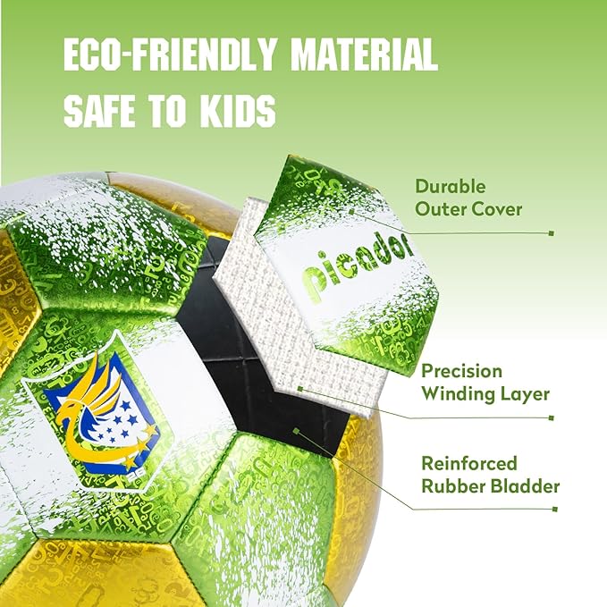 Size 4 Soccer Balls, Laser Leather Soccer Ball for Sport Training & Match Play - Vibrant Soccer Balls Gift Set with Pump for Kids and Youth