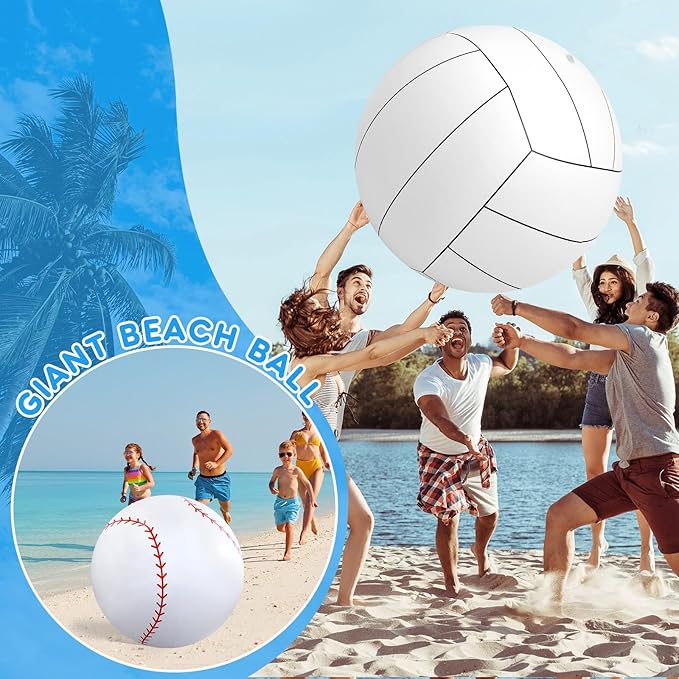 Lewtemi Giant Inflatable Sports Balls Large Inflatable Beach Ball Baseballs Soccer Rainbow Basketball Football for Sport Birthday Party Favor(2 Pcs,Baseball, Volleyball,40 Inch)