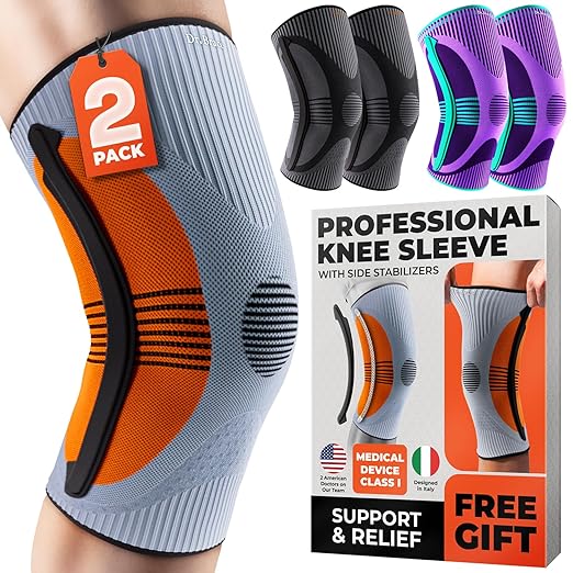 DR. BRACE ELITE Knee Brace with Size Stabilizer (2 Pack) Knee Brace for Women & Men, Workout, Sports, Daily Knee Compression Sleeve for Maximum Knee Pain Support & Fast Recovery (Venus, Large)