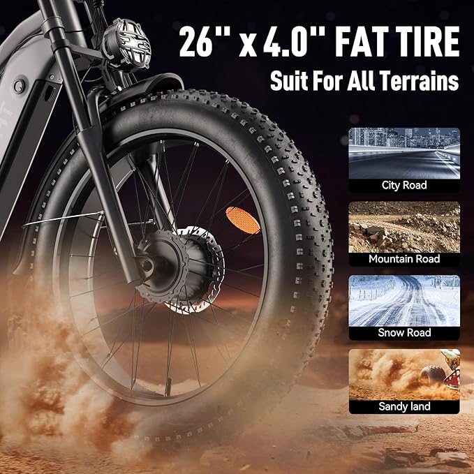 Dual Motor Electric Bike Peak 3000W, 52V 20AH Battery E Bike for Adults 26 Inch Fat Tire Mountain Electric Bicycle 38 MPH, Full Suspension Dual Hydraulic Disc Brake, Up to 90 Miles Range