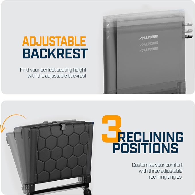 Extra Wide Folding Reclining Stadium Seat with Back Suppot for Bleachers, Bleacher Hooks, Thick Cushion, Cup Holder, Storage Pockets – Portable Chair for Kayak, Canoe, Paddle Board, Concerts, & Sports