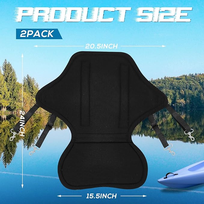 Lewtemi 2 Pack Padded Kayak Seat Fishing Boat Seat with Storage Bag 8 Fixed D Rings Screws Detachable Paddle Board Chair Canoe Chair with Adjustable Back Strap for Summer Canoe Universal Sit
