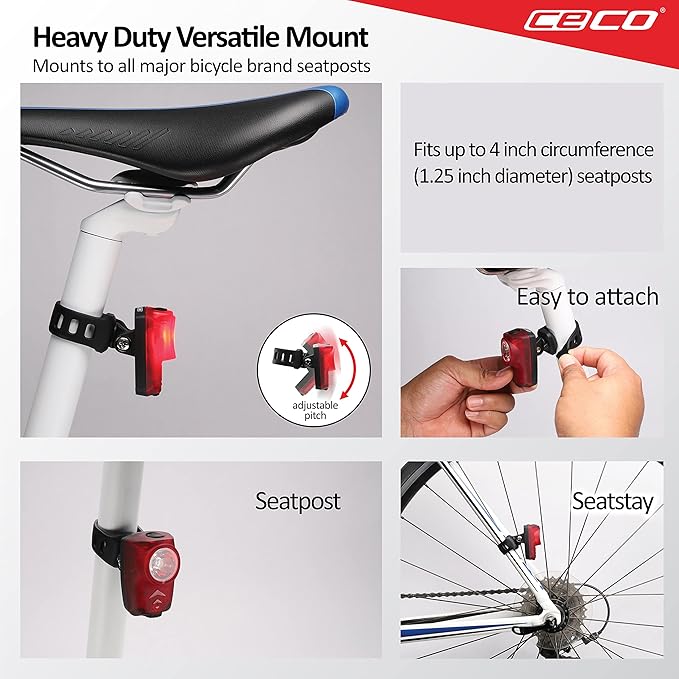 CECO-USA: 100 Lumen USB Rechargeable Bike Tail Light - Super Bright Model T100 Bicycle Rear Light - IP67 Waterproof, FL-1 Impact Resistant - Red Safety Light - Pro Grade Quality Bike Tail Light