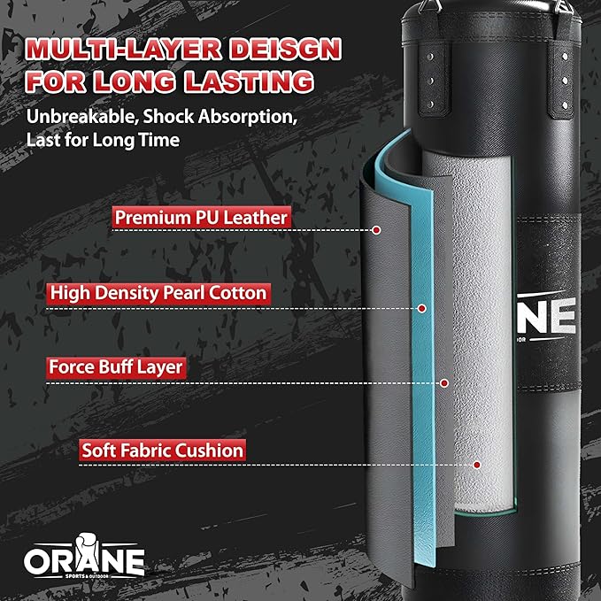ORANE Punching Bag for Adults, 4FT PU Heavy Boxing Bag Set, Punching Bag with 12OZ Boxing Gloves, Chains, Hand Wraps, Best for MMA, Karate, Kickboxing, Martial Arts, Home Gym Training – Unfilled