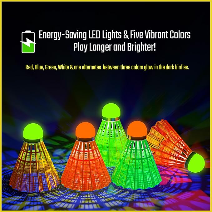 EAGLES LED Badminton Shuttlecocks - 5 or 11 Pack Lighting Birdies, Nylon Glow in The Dark Birdie Balls for Baseball Practice Plastic Light Up Birdies for Outdoor Indoor Sports