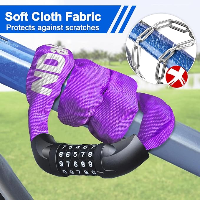 NDakter Bike Chain Lock, 5 Digit Combination Heavy Duty Anti Theft Bicycle Chain Lock,2.62/3.2/4.27/5/6Ft Long Security Resettable Bike Locks for Bike, Bicycle, Scooter, Door, Gate, Fence-4/6mm Thick