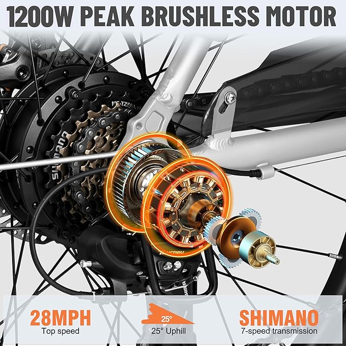 Core Electric Bike for Adults - Peak 1000W/1200W Brushless Motor Ebike, 468&500Wh Removable Built in Battery 26&27.5X2.1 Tire Step Over Bicycle with 7 Speed, Commute E Bikes