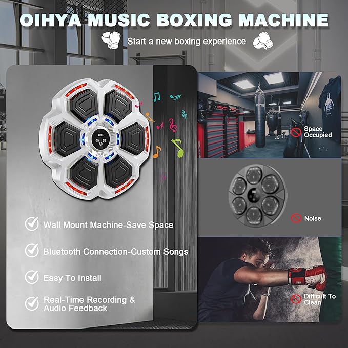 Music Boxing Machine for Adults, Boxing Machine Wall Mounted Music with Boxing Gloves, 9 Modes & 9 Speeds, Gym Equipment for Home, Office and Gym
