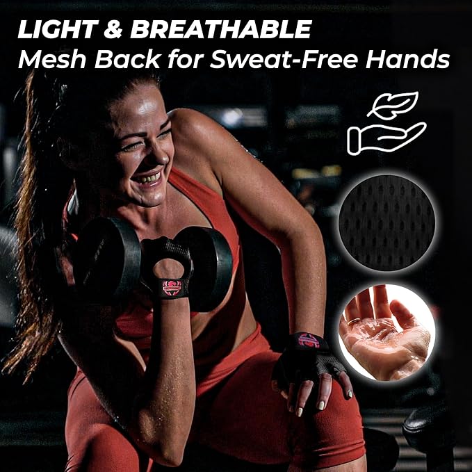 FIGHTSENSE Workout Gloves for Men Women, Weight Lifting Gloves with Non-Slip Silicon Padded Palm, Breathable, Lightweight Exercise Gym Gloves for Weightlifting Powerlifting Cycling Rowing