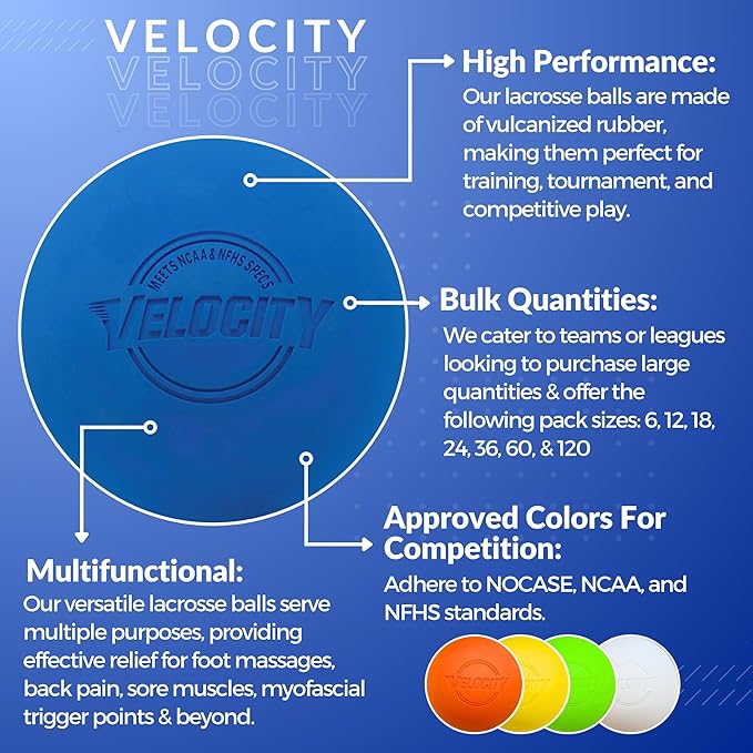 Velocity Lacrosse Balls - 1, 2, 3, 6, 12, 18, 24, 36, 60 and 120 Packs - for Practice, Official NFHS and College Approved Size