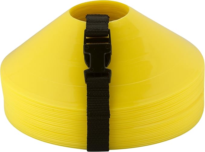 American Challenge Disc Cones – Set of 25 Agility Cones for Sports Training – 2" Tall, 7" Base Soccer Cones with Carry Strap for Drills & Practice