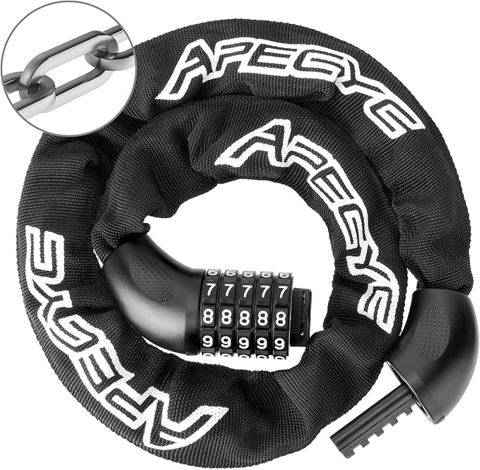 Heavy Duty Bike Chain Lock – 5 Digit Combination Anti-Theft Bicycle Lock, 3FT/4FT/5FT Hardened Steel Square Links for E-Bike, Motorcycle, Scooter, Gate