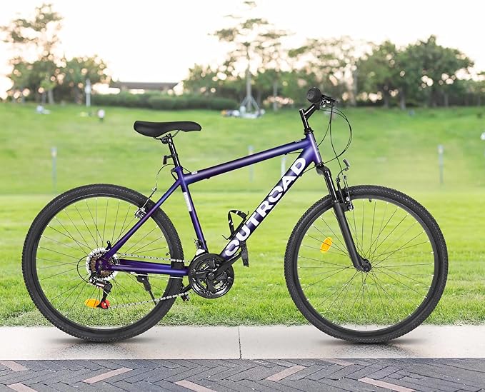 Outroad 26 Inch Mountain Bike, 7/21-Speed/High-Carbon Steel/Aviation Grade Frame, Dual Disc/V Brake, Adjustable Ergonomic Seat Bicycle for Men Women Adult, Quick Assembly in 20 Minutes