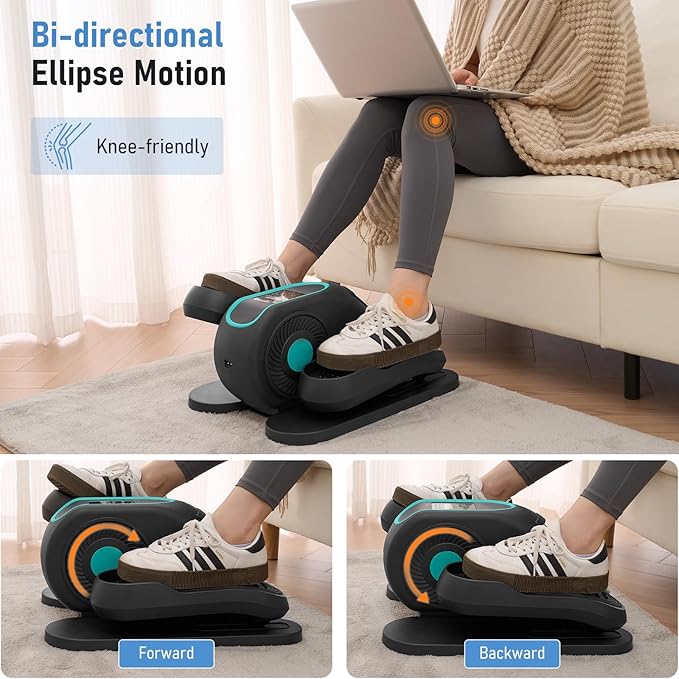 Under Desk Elliptical Machine 12 Adjustable Speeds Quiet Work Ellipse Leg Exerciser LCD Display Strap Pedals and Remote Control Elliptical Training Machines Mini Elliptical for Home Office