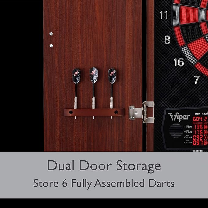 Viper by GLD Products Neptune Electronic Dartboard Cabinet Combo Pro Size Over 55 Games Large Auto-Scoring LCD Cricket Display Extended Dart Catch Area 16 Player Multiplayer with Soft Tip Darts and Power Adapter , 21.5" L x 26.5" W x 3.5" H