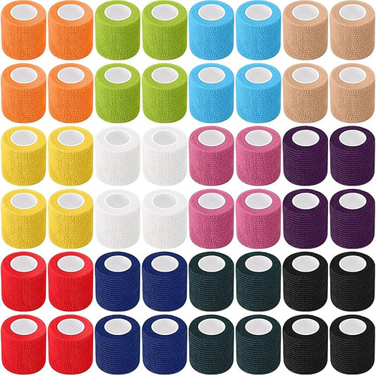 Treela 64 Pack 2" x 5 Yards Self Adhesive Cohesive Bandage Wraps, Elastic Breathable Athletic Tape, Flexible Self Adherent Bandage Rolls for Wrist, Ankle, Fingers, Sports & Pets (Colorful)