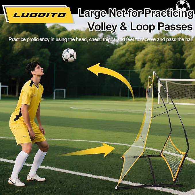 Soccer Rebounder Net, 2-in-1 Soccer Trainer, Soccer Training Equipment for Solo Passing Volley Control Practice, 6'x4.7' Large & 6'x16 Small Soccer Bounce Back Net with Ball, Carry Bag, Cones