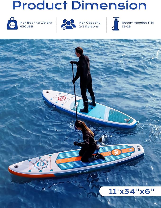 Extra Wide Inflatable Paddle Board, 11' x 34" x 6" Stand Up Paddle Board for Adults, SUP Accessories with Camera Mount, 2+1 Family for Lake, Ocean, Sea