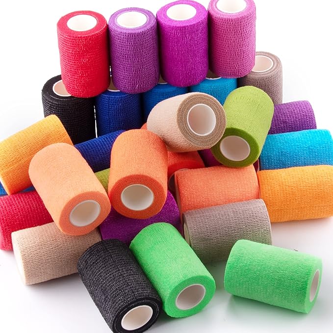 BQTQ 30 Rolls Self Adherent Wrap 3 Inch Self Adhesive Bandages Wrap Tape Stretch Bandage Self Stick Bandage Wraps for Wrist Ankle Swelling Sprains(15 Colors)